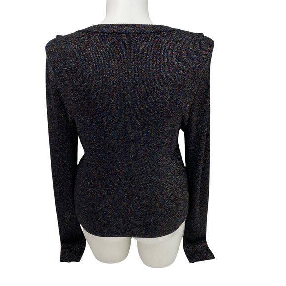 Forever 21 Sweater Women 3x Ruffle Ribbed Knit Metallic Holiday Work Party Black - Picture 2 of 13